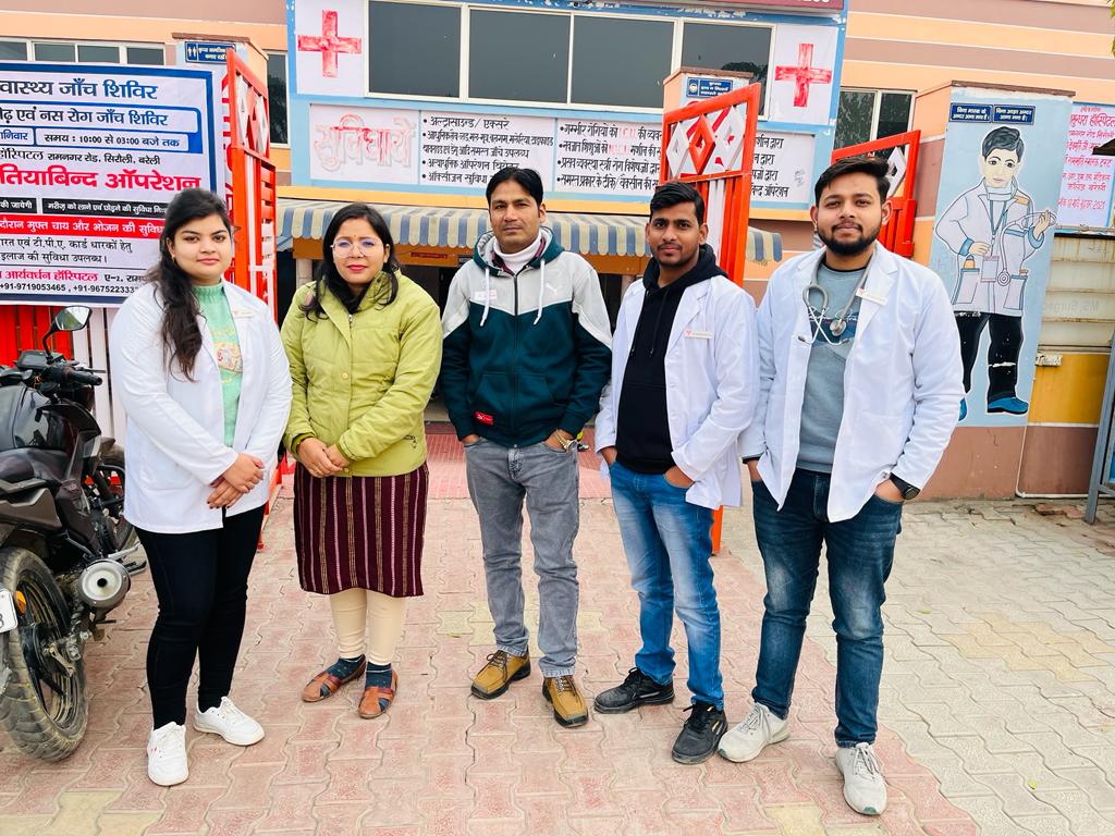 Medical team outside cataract surgery camp entrance